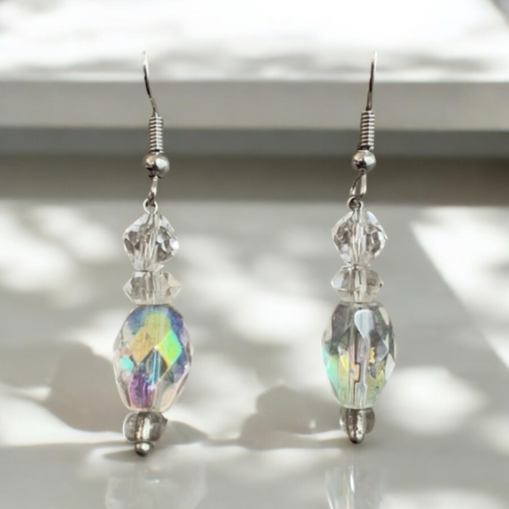 AB Glass Bead Earrings | Clear And AB Glass Handmade Earrings